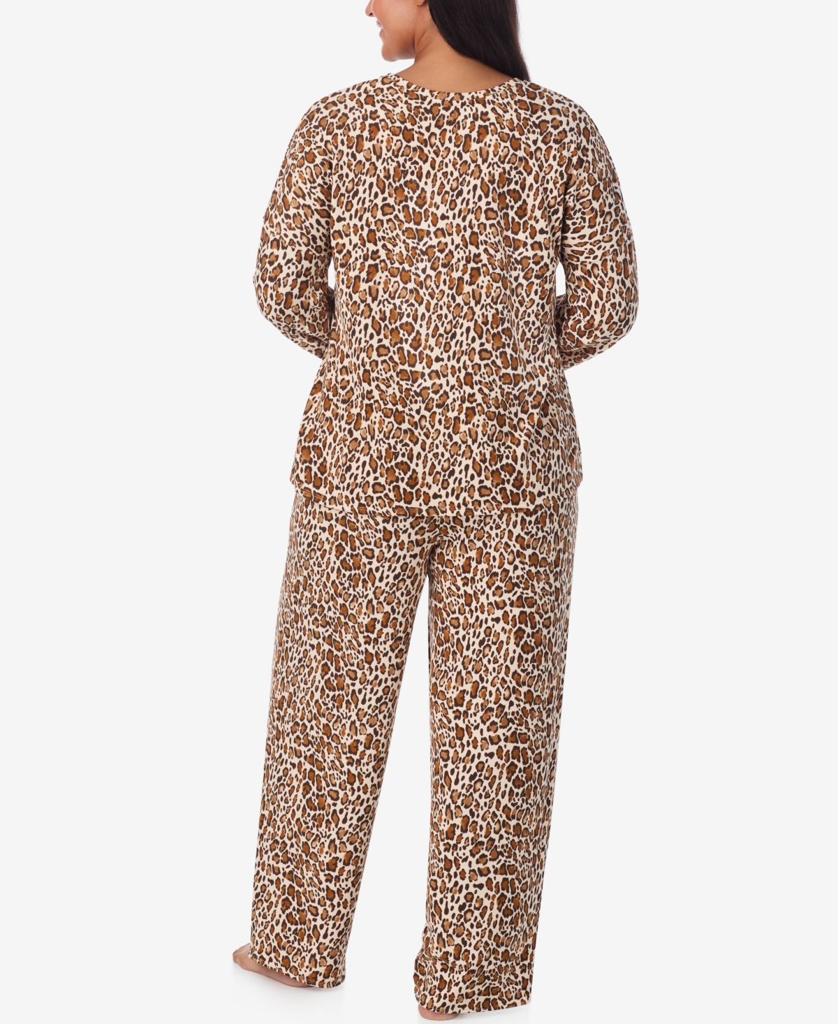 Ellen Tracy Plus Printed Round Neck Top and Pants Pajama Set