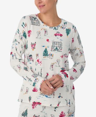 Women's Printed Round Neck Top and Pants Pajama Set