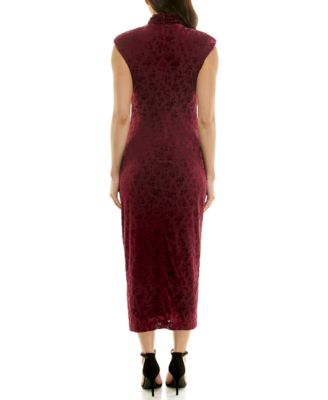 Women's Shirred Mock Neck Midi Dress