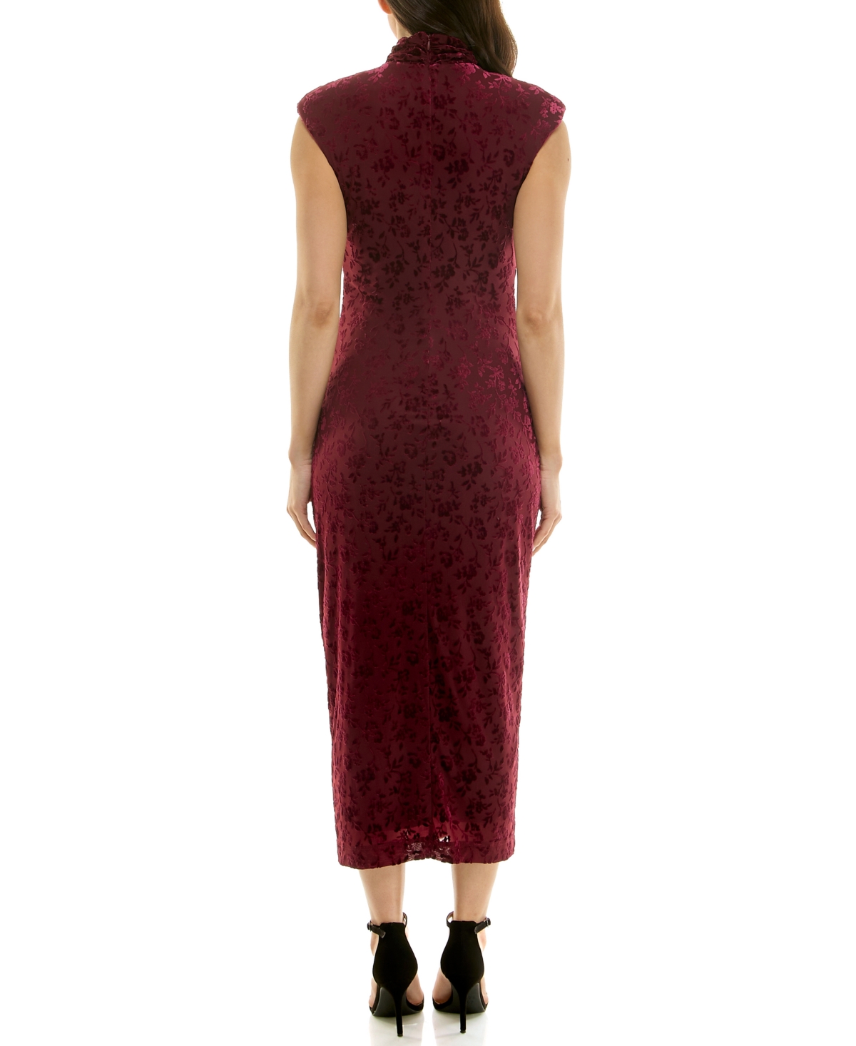 Taylor Women's Tie Front Mock Neck Midi Dress In Burgundy
