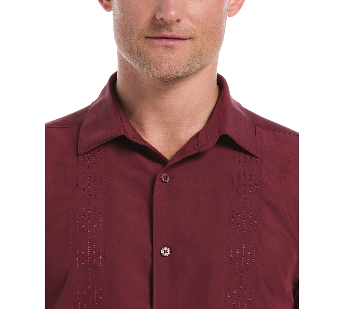 Cubavera Men's Tonal Argyle Embroidery Short Sleeves Shirt In Burgundy