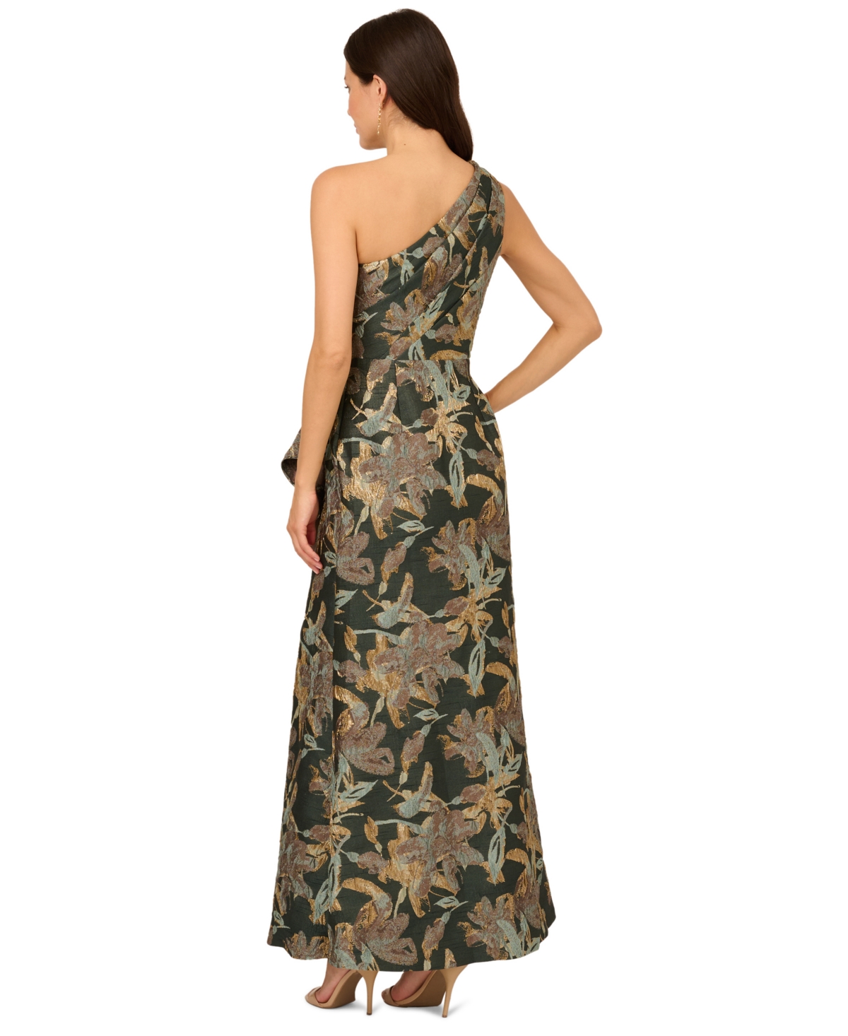Adrianna Papell Women's Jacquard One-shoulder Gown In Brown