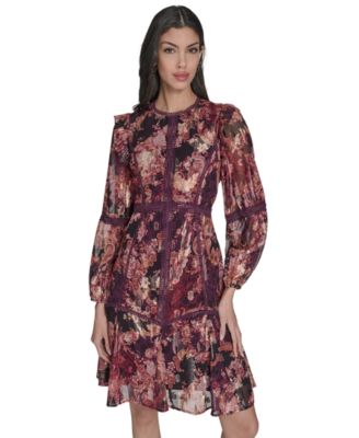 Women's Crewneck Long Sleeve Tiered Dress