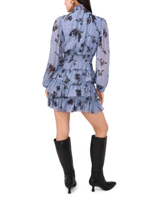 Women's Printed Long Sleeve Mock Neck Dress