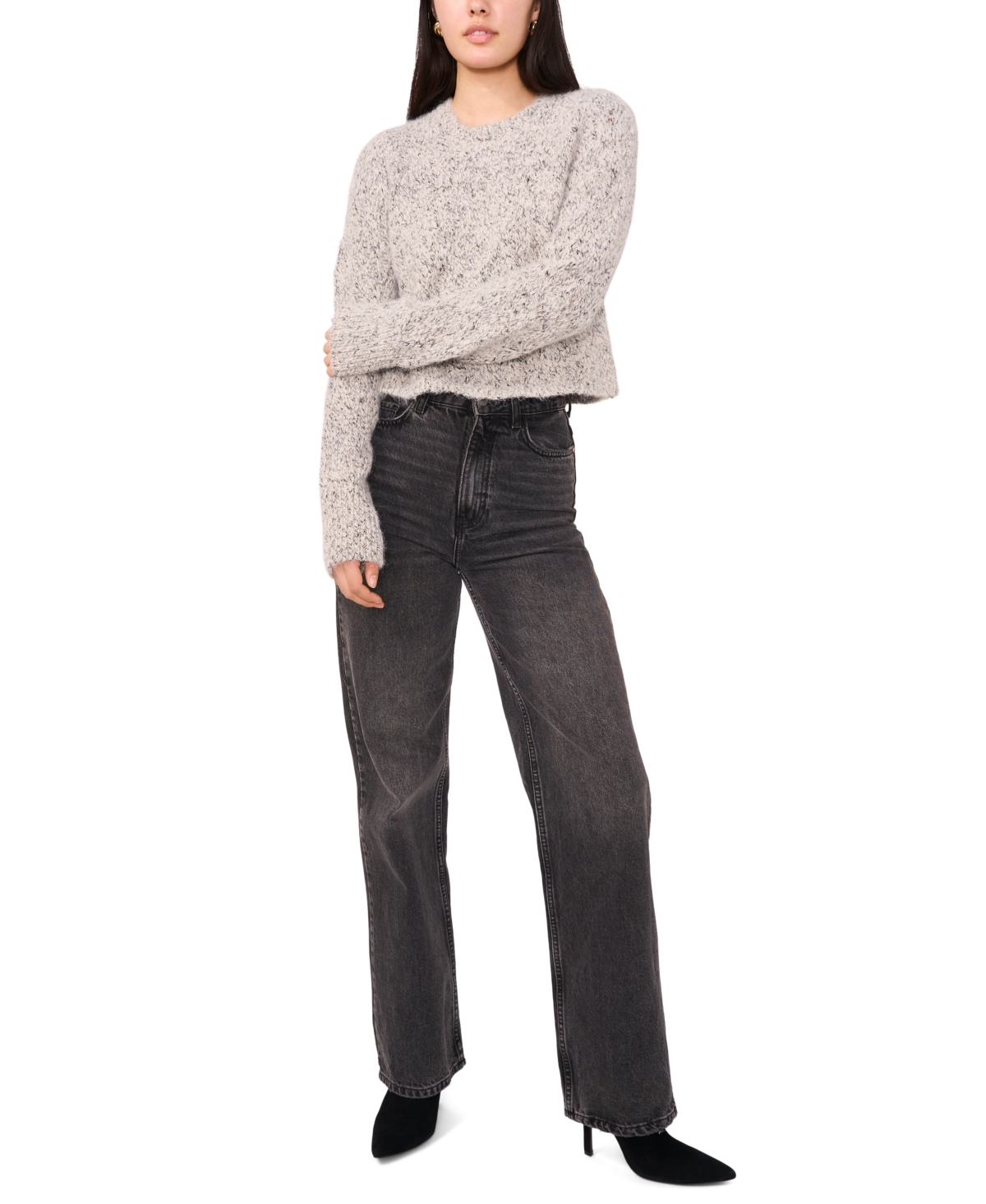 1.state Women's Textured Crewneck Cropped Sweater In Multi