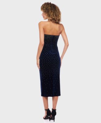 Junior's Velvet with Stones Strapless Dress