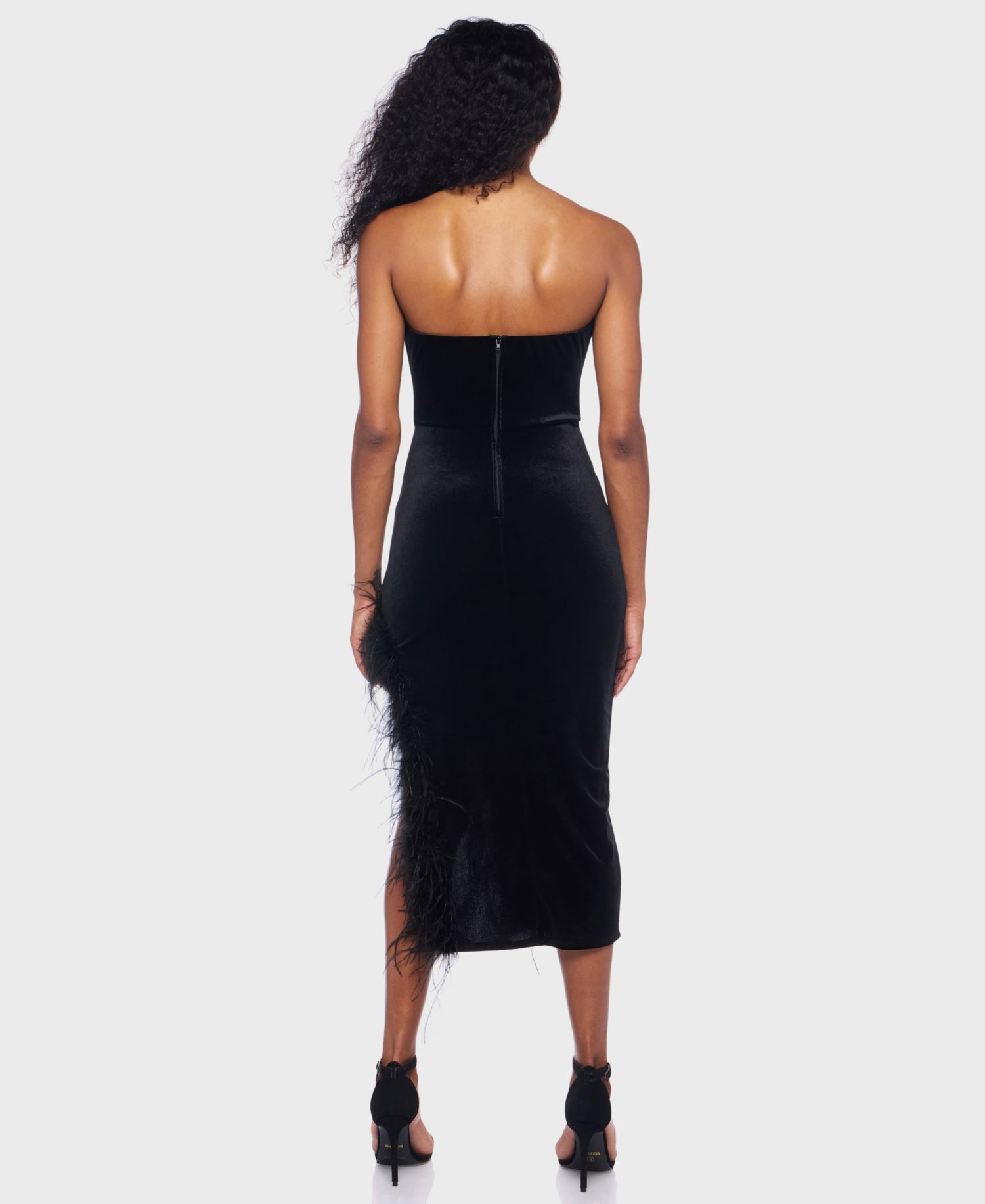 Junior's Strapless Midi Feather Dress