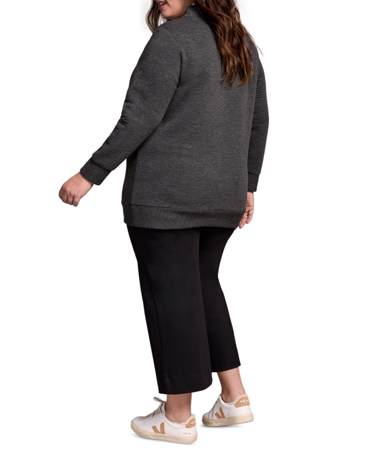 Tribal Plus Size Long-sleeve Knit Tunic Sweater In Gray