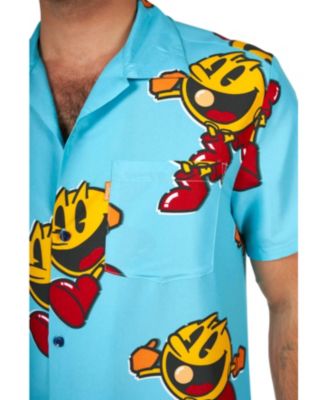 Men's Hawaiian 2 Piece Set - PAC-MAN Summer Beach Swim Wear Slim Fit - Includes Short Sleeve Shirt and Shorts