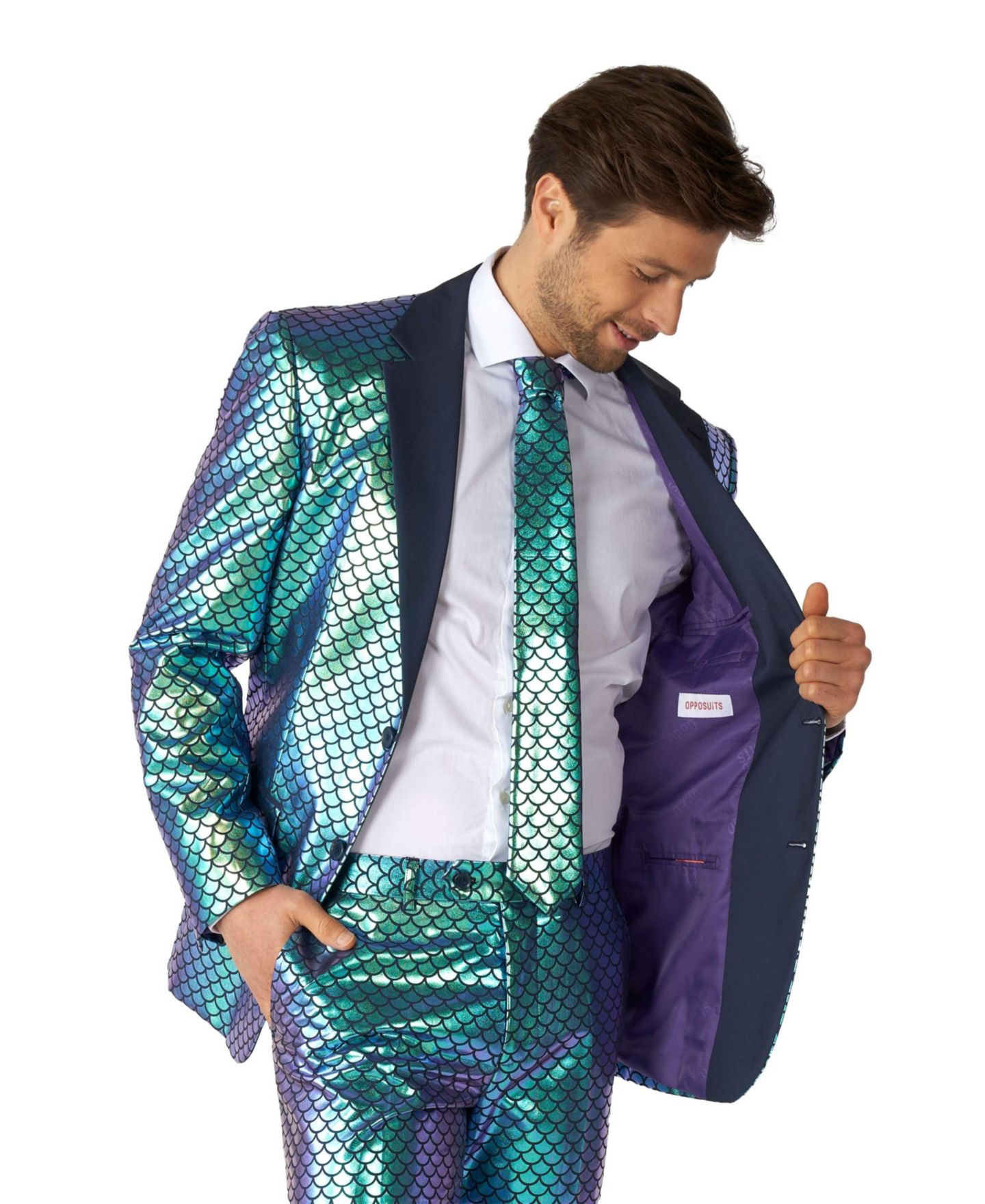 Мужские брюки OppoSuits Silver Suit - New Years And Christmas Party Costume - Metallic Shiny Silver - Includes Blazer, Pants and Tie, цвет: Синий — фото 5