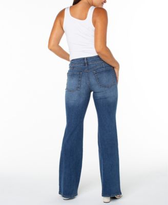 Juniors' Double-Button Distressed Bootcut Jeans