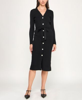 Juniors Removable Faux Fur Collar Midi Sweater Dress Cardigan