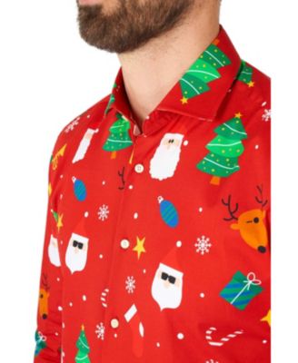 Men's Festivity Red Shirt - Perfect For Christmas - Xmas Parties - Including 1 Button-Up Shirt - Red - Long sleeve