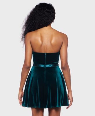 Juniors' Velvet Strapless Bustier Bodycon Dress