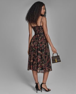 Women's Printed Sweetheart Neck Midi Dress