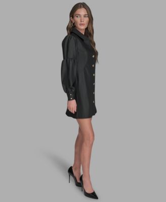 Women's Button-Front Balloon Sleeve Mini Denim Dress