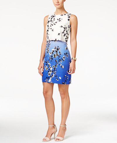 Ivanka Trump Sleeveless Floral-Print Popover Dress