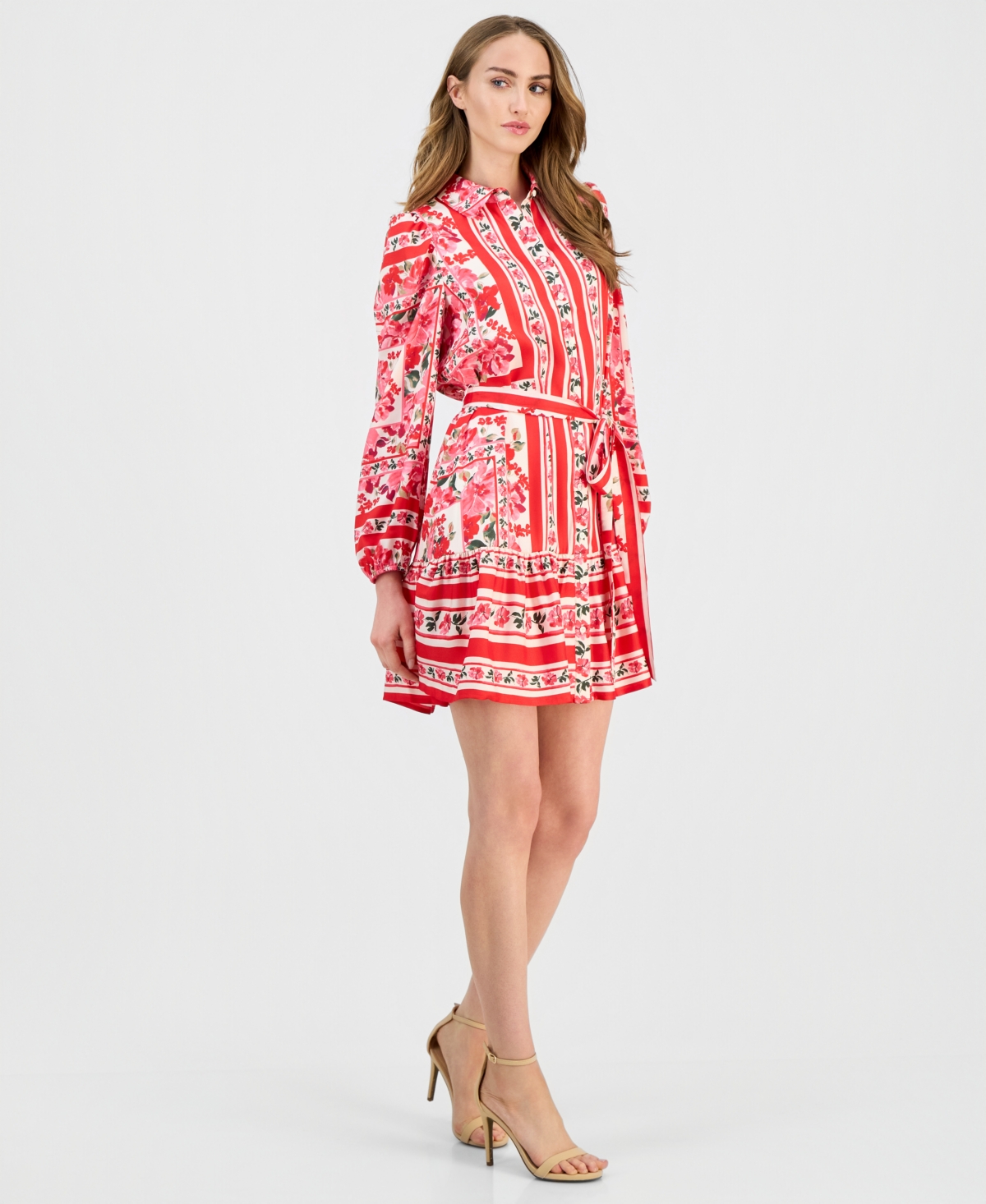 Anne Klein Women's Printed Flounce-Hem Shirtdress
