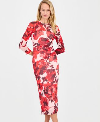 Women's Side-Ruched 3/4-Sleeve Midi Dress