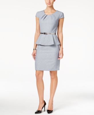 Connected - Belted Peplum Sheath Dress