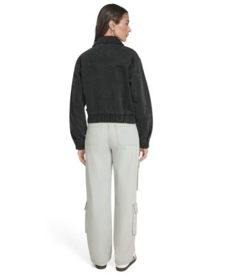 Women's Laydown Collar Denim Bomber Jacket