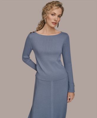 Donna Karan New York - Women's Long Sleeves Button Detail Sweater