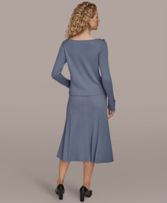Women's Long Sleeve Button Detail Sweater & Skirt