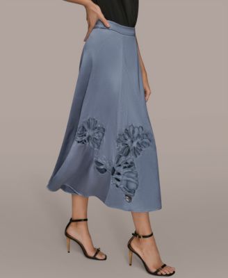 Women's Floral Cutout Satin Midi Skirt