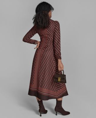Women's Long Sleeve Mock Neck Midi Dress