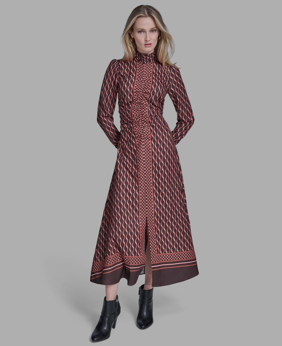 Bcbg Women's Long Sleeve Mock Neck Midi Dress