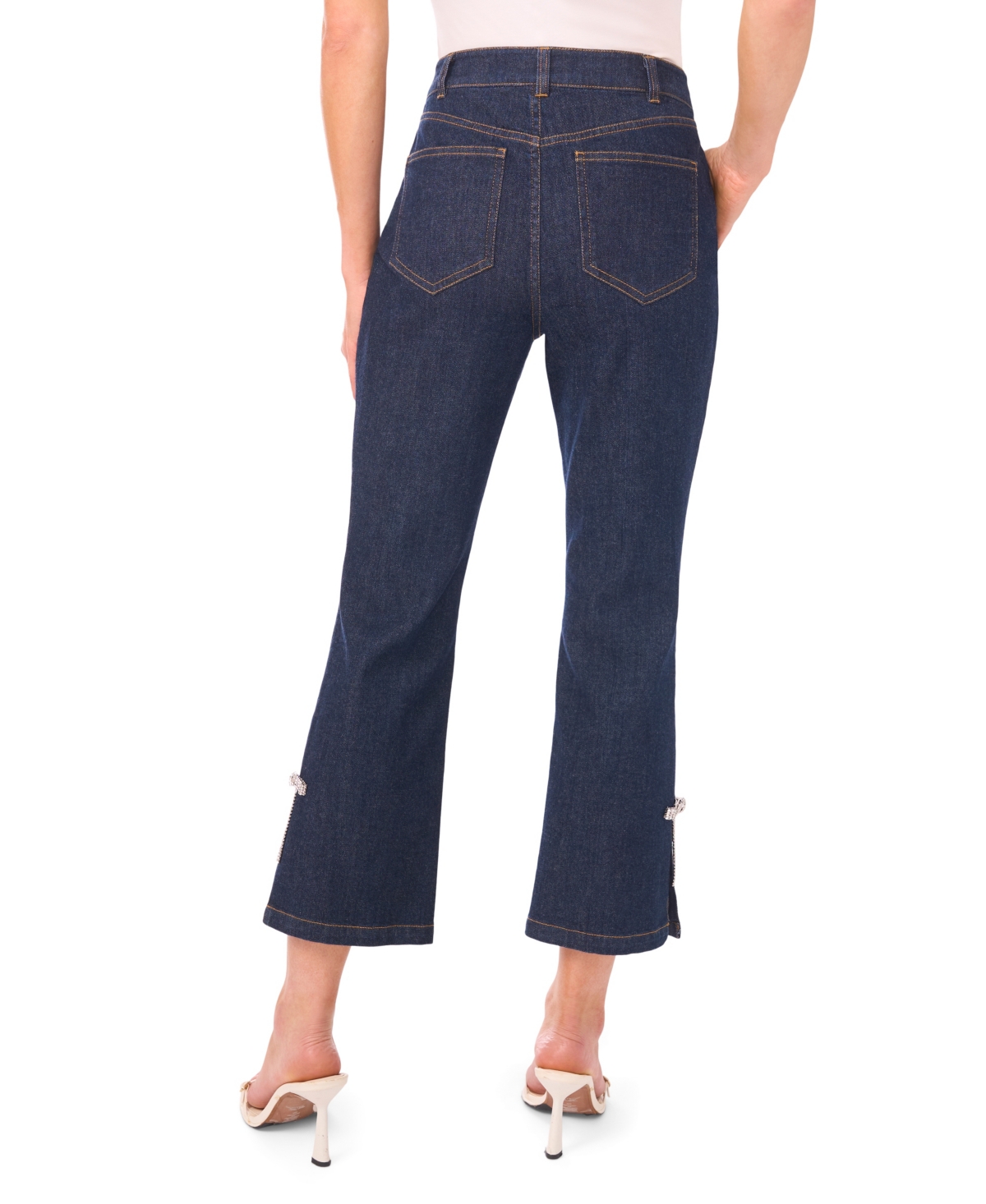 CeCe Women's Cropped Flare Bow Detail Mid Rise Jeans