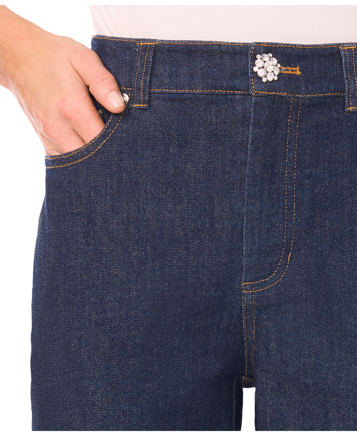 Cece Women's Cropped Flare Bow Detail Mid Rise Jeans In Blue