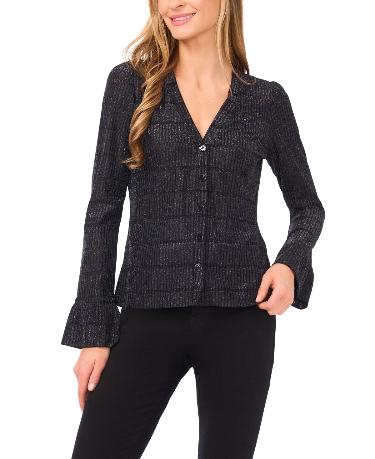 CeCe Women's Long Sleeve V-Neck Cardigan Knit Top
