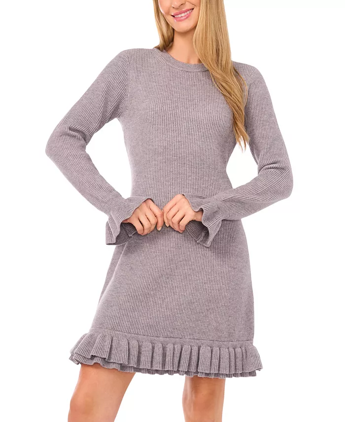 Women's Long Sleeve Ruffles Sweater Dress - thumbnail 6