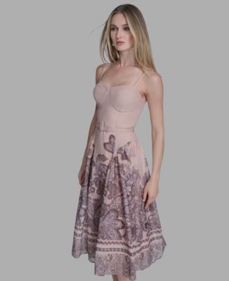 Women's Border Print Sleeveless Midi Dress