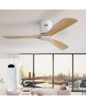 52-inch Modern White 3 Solid Wood Blade Ceiling Fan with 6-speed Remote Control and Forward Reverse Rotation Function for Indoor
