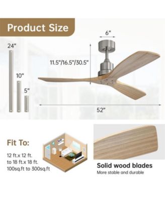 52-inch Modern Sand Nickel 3 Blades Walnut Ceiling Fan with 6 Speed Remote control and Timing and Forward Reverse Rotation Function for Indoor
