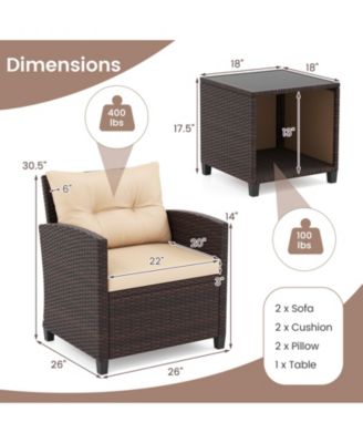 3-Piece Patio Furniture Set PE Rattan Conversation Set w/ Glass Coffee Table Outdoor