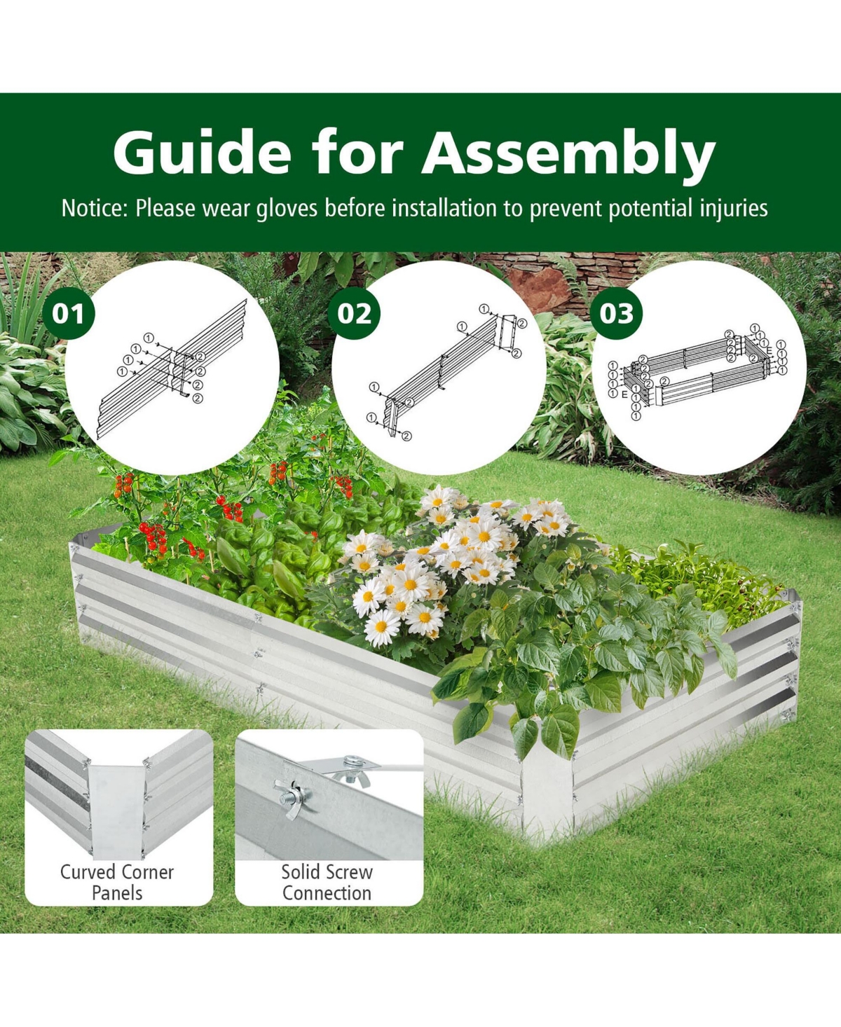 Gymax 2PCS Galvanized Raised Garden Bed Elevated Rectangle Plant Box 6 x 3 x 1FT