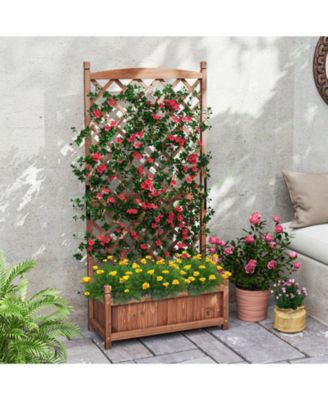 60'' Tall Raised Garden Bed w/ Diamond Lattice Trellis Drainage Holes Outdoor