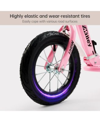 Foldable Kids Scooter with 12 Inch Shock-Absorbing Tires, Adjustable Height & Dual Brakes for Ages 7-12