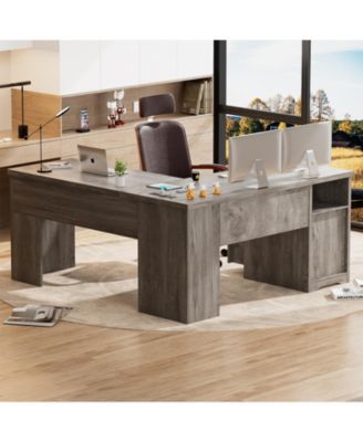 56'' Lift Top Computer Desk with Drawers and Power Outlets, Lift Top Executive Desk