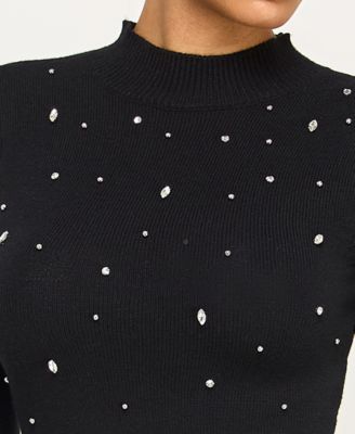 Juniors' Long Sleeve Asymmetric Skater Skirt Sweater Dress