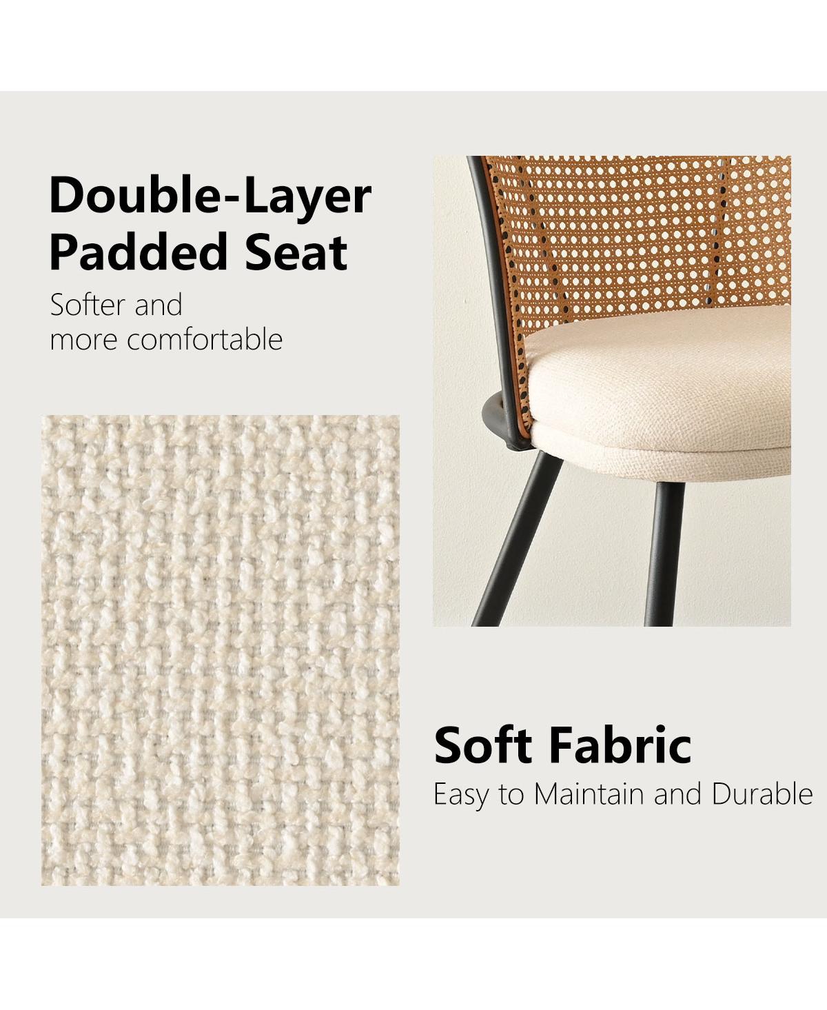 Maison Boucle 5 Pc Dining Set, 39.4" Round Table with Starburst Base & 4 Faux Rattan Cushioned Chairs