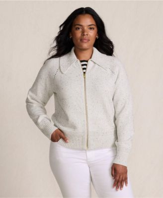 Plus Size Drifter Large Collar Zip Front Cardigan Sweater