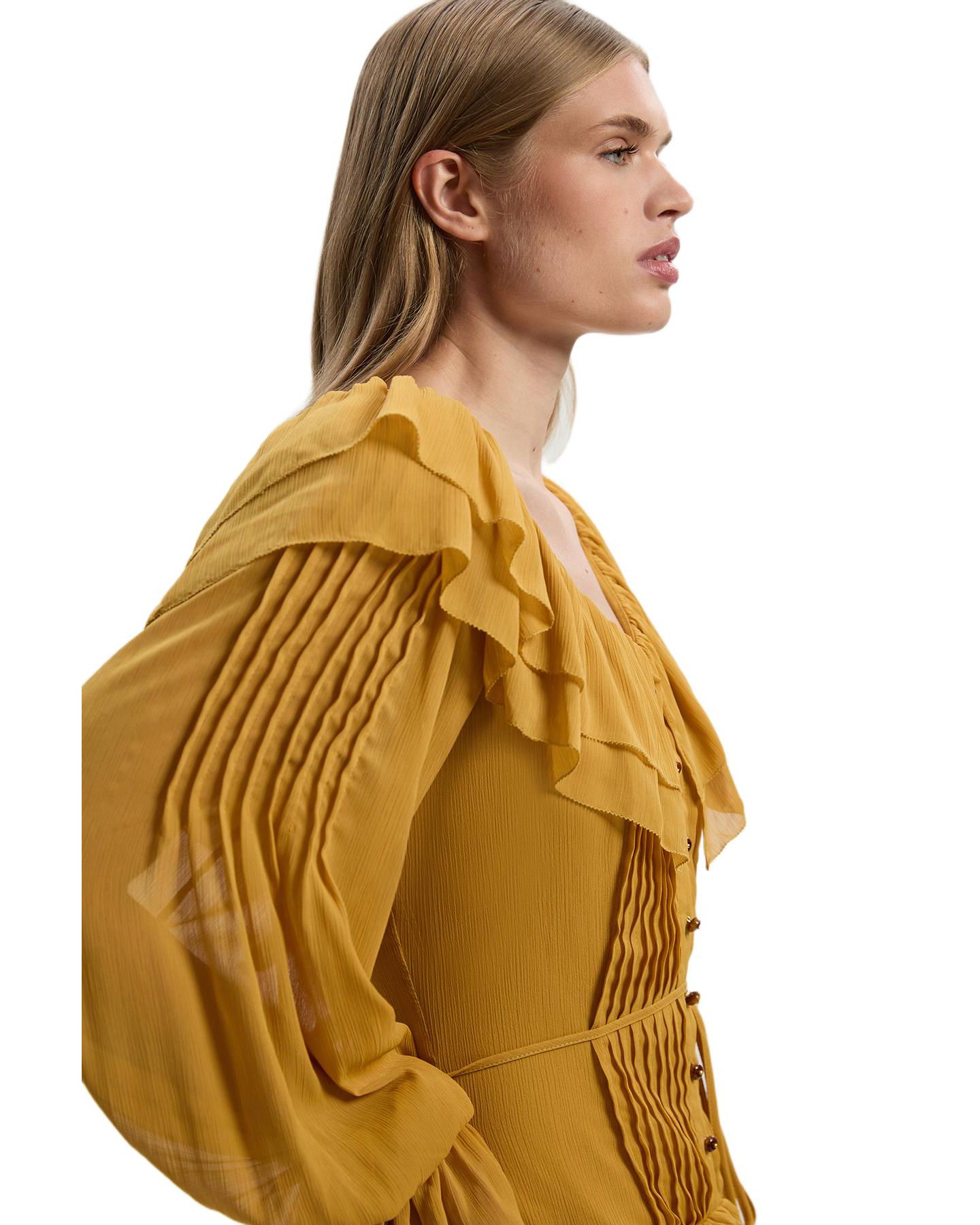 Женское платье Karen Millen Georgette Ruffle Woven Maxi, цвет: Ochre — фото 4