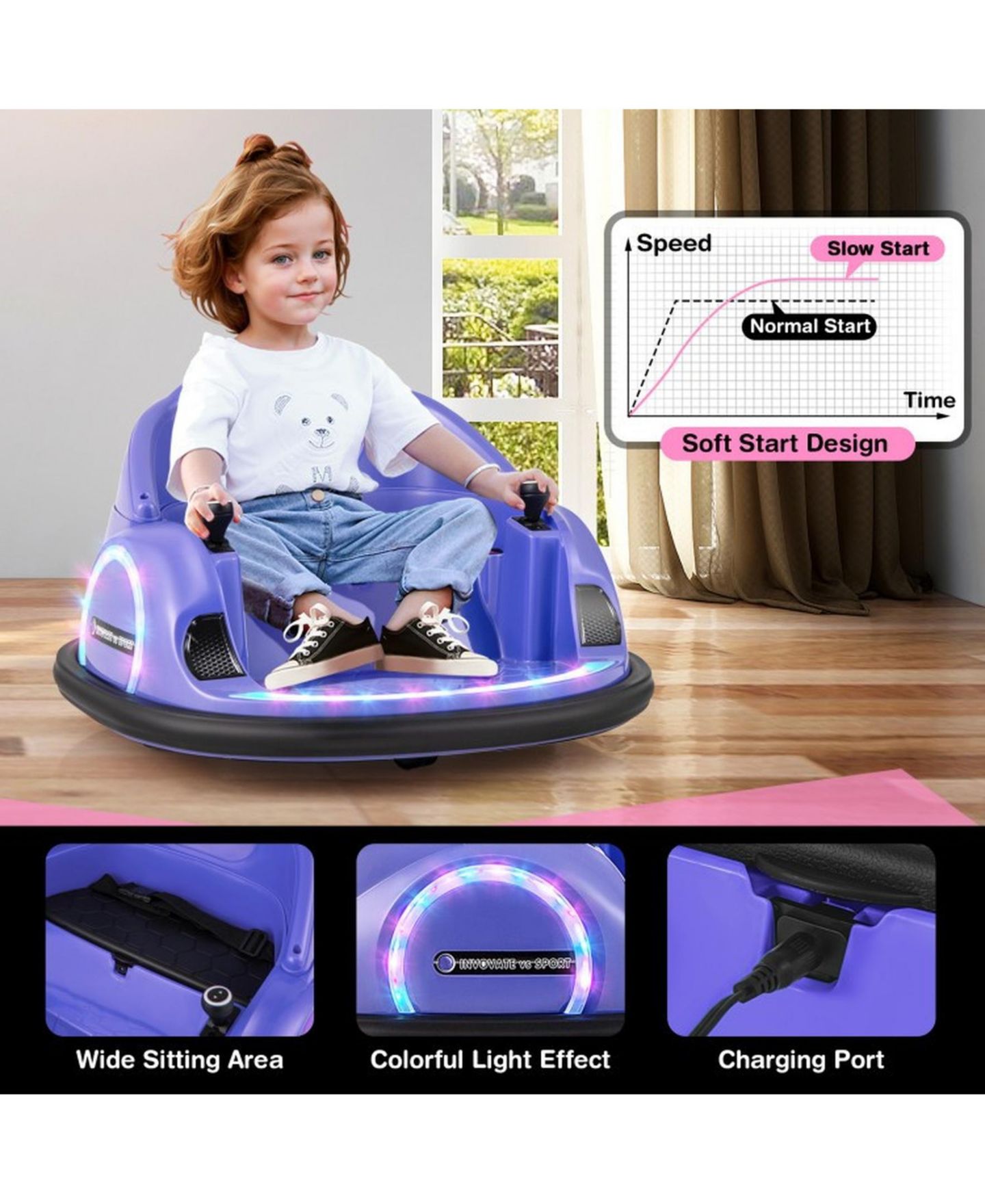 Детская игрушка SUGIFT 12V 360 Remote-Control Ride-On Bumper Car, Ages 18+ Months, цвет: Фиолетовый — фото 2