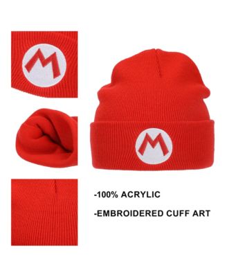Men's Embroidered M Logo On Red Cuff Beanie