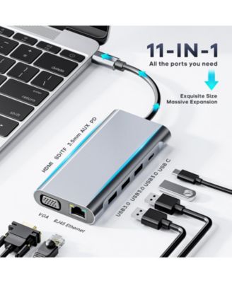 11-in-1 USB-C Hub Multiport Adapter with 4K HDMI, VGA, PD & Ethernet