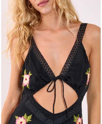 Women's Embroidered Lace Trim Cut Out Maxi Dress